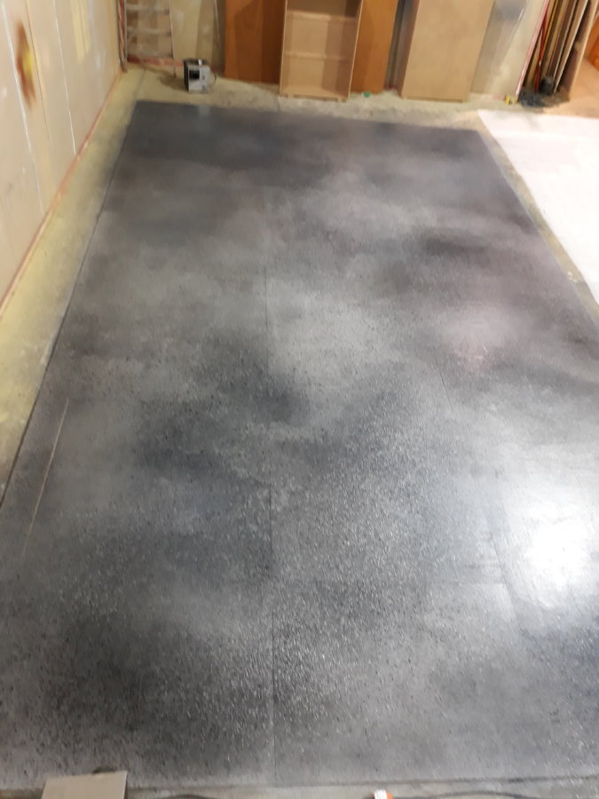 Under Milk Wood floor grey and sliver splatter DSH workshop