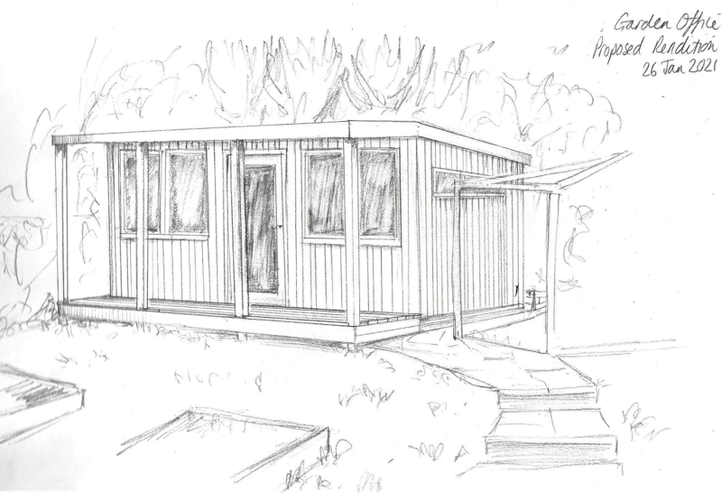 Rendition of the garden office design pre-build