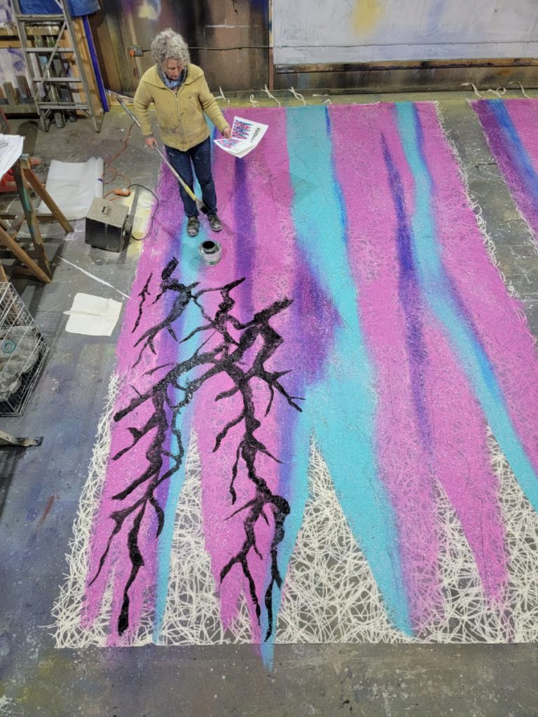 Sarah Holland painting Sleeping Beauty thorns on Gerriets Contra-H Super material